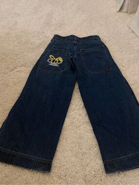 Graphic-Trim Dark Wash Jeans with 'MIND YOUR' Waistband